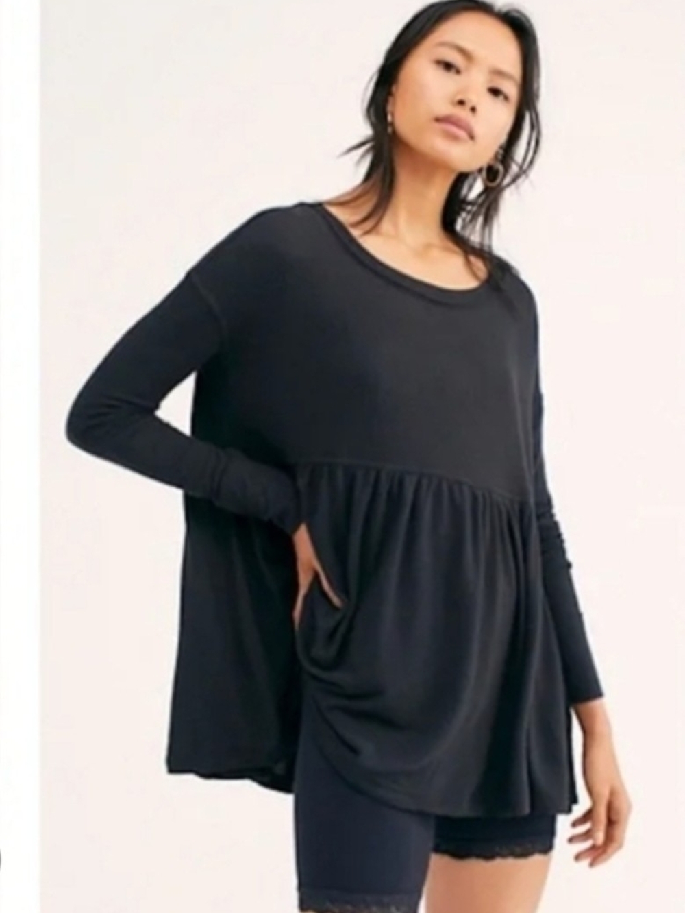 Free People Black Long Sleeve Babydoll Tunic